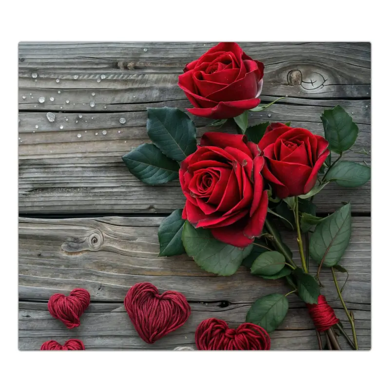Zertifiziert Herdabdeckplatte Romantische Rosenherzen 1-Teilig (60x52cm)