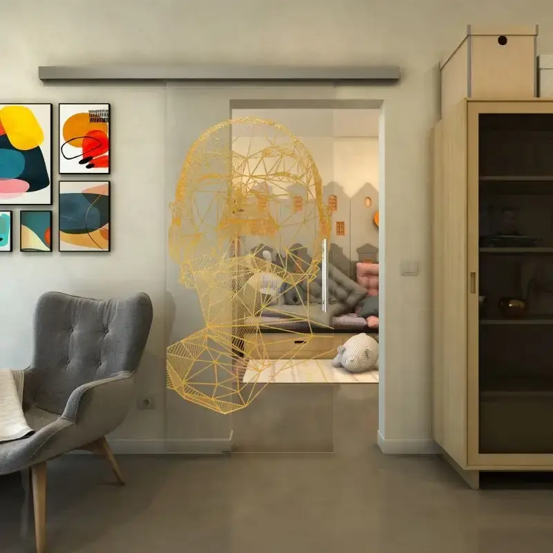 Super-Preis Glasschiebetür SLIM-LINE - Fineprint Modell 103 Gold auf Klarglas