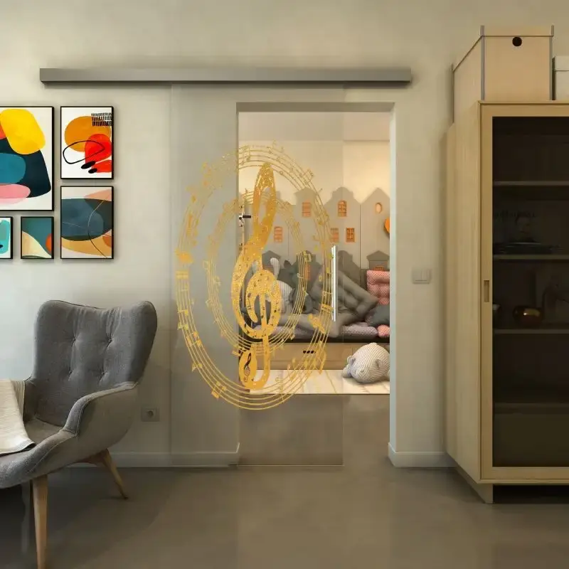 Glasschiebetür SLIM-LINE - Fineprint Modell 134 Gold auf Klarglas Neu