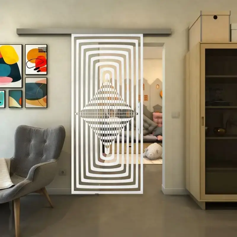 Glasschiebetür SLIM-LINE - Fineprint Modell 014 Weiss auf Klarglas Echt