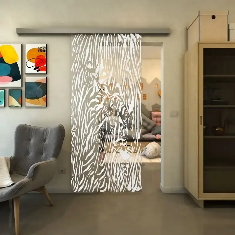 Glasschiebetür SLIM-LINE - Fineprint Modell 017 Weiss auf Klarglas Neu Im Sortiment