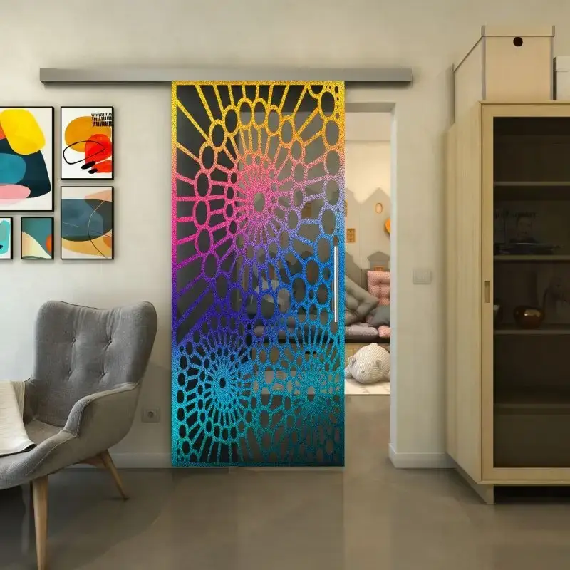 Glasschiebetür SLIM-LINE - Fineprint Modell 188 Verlauf auf Grauglas Neue Kollektion