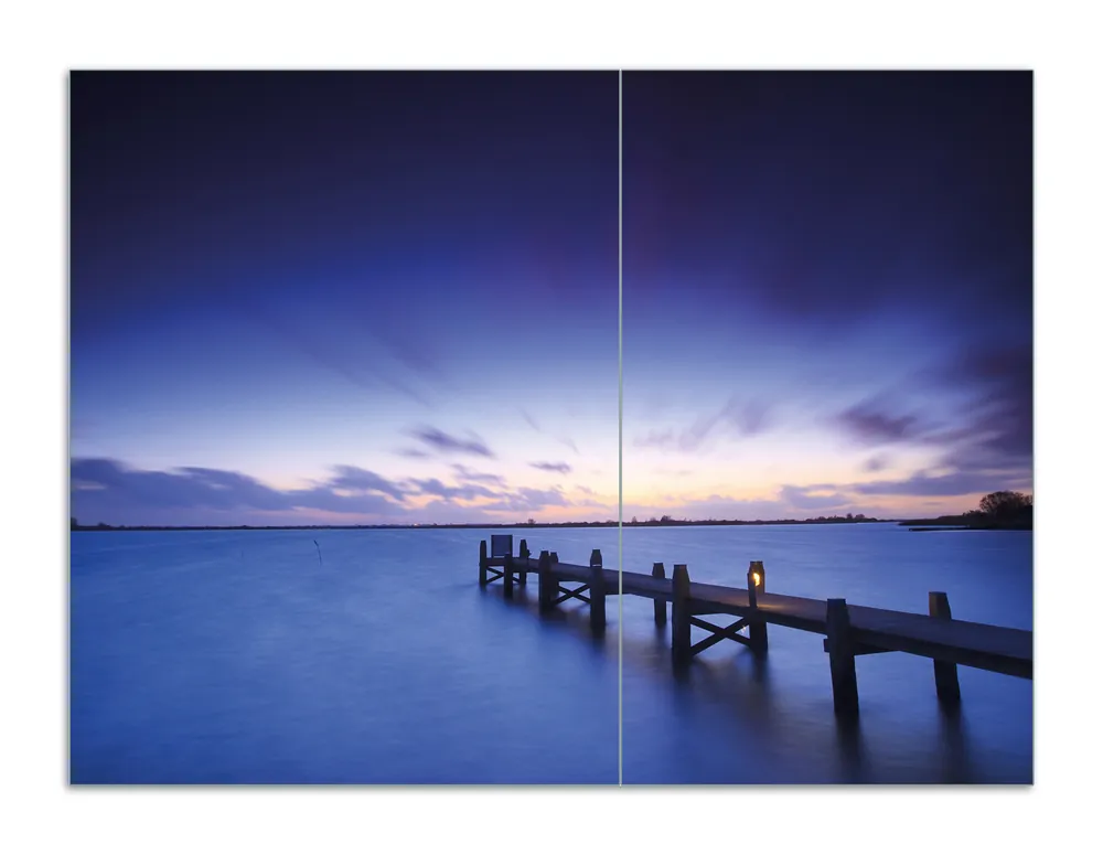 Herdabdeckplatte Steg bei Abenddämmerung - Blauer Himmel bei Nacht Breite 60 cm x Höhe 52 cm. 1-teilig, 13 mm hohe Noppen Heißes Angebot