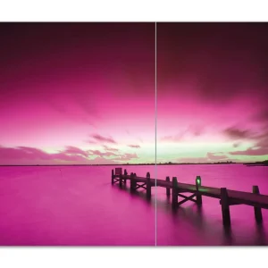 Zertifiziert Herdabdeckplatte Steg bei Abenddämmerung -Himmel bei Nacht Lila gefärbt Breite 90 cm x Höhe 52 cm. 1-teilig, 8 mm hohe Noppen