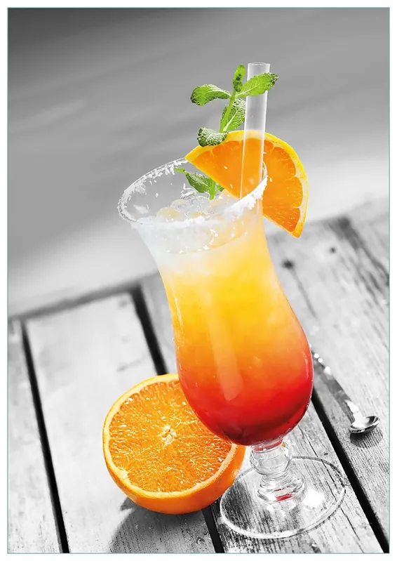 Glasbild Bunter Cocktail am Pool mit Hintergrund in schwarz weiß 50 x 125 cm Preis Gesenkt