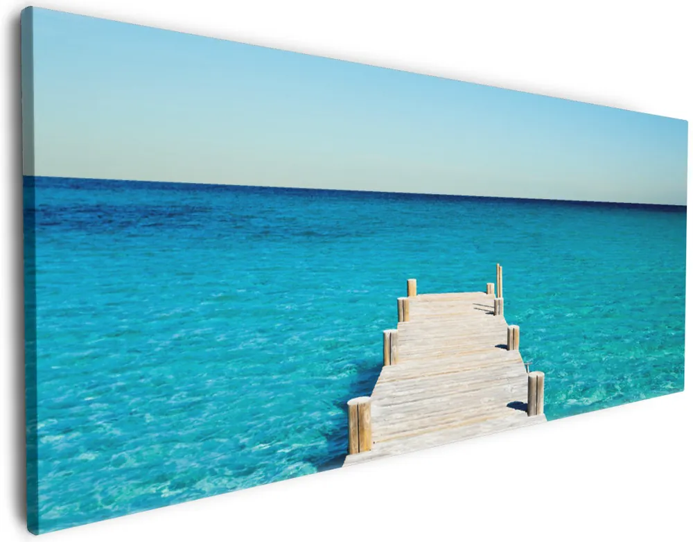 Zertifiziert Leinwandbild Steg am tropischen Meer 60 x 150 cm