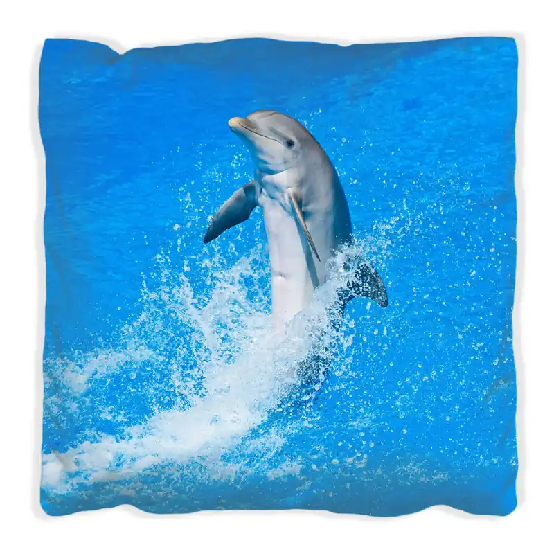 Zertifiziert Kissen Fröhlicher Delfin im blauen Wasser 40 x 40 cm, Foto
