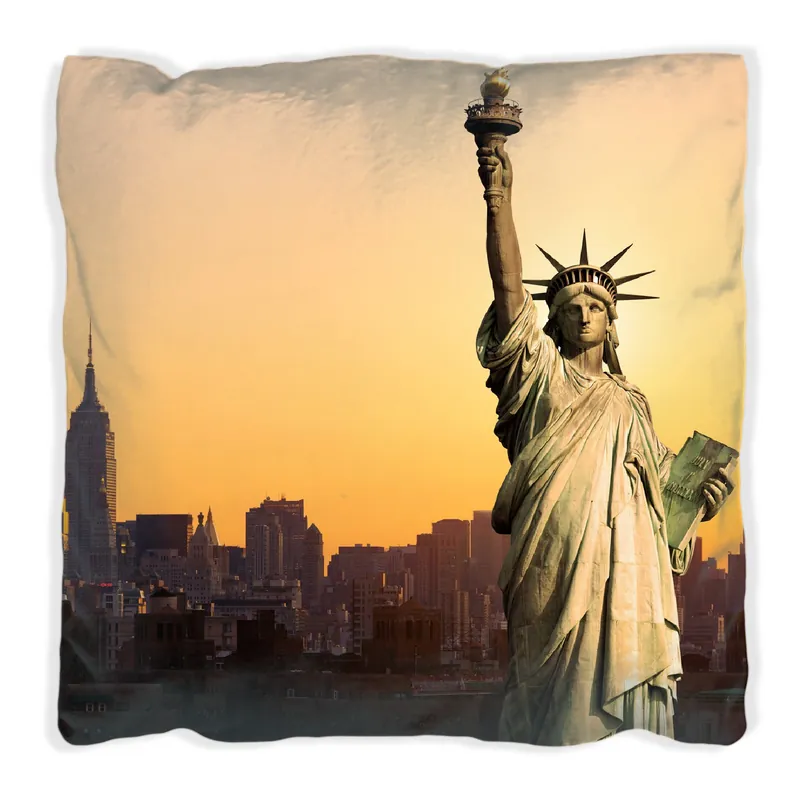 Zertifiziert Kissen Freiheitsstatue New York 30 x 30 cm, schwarz
