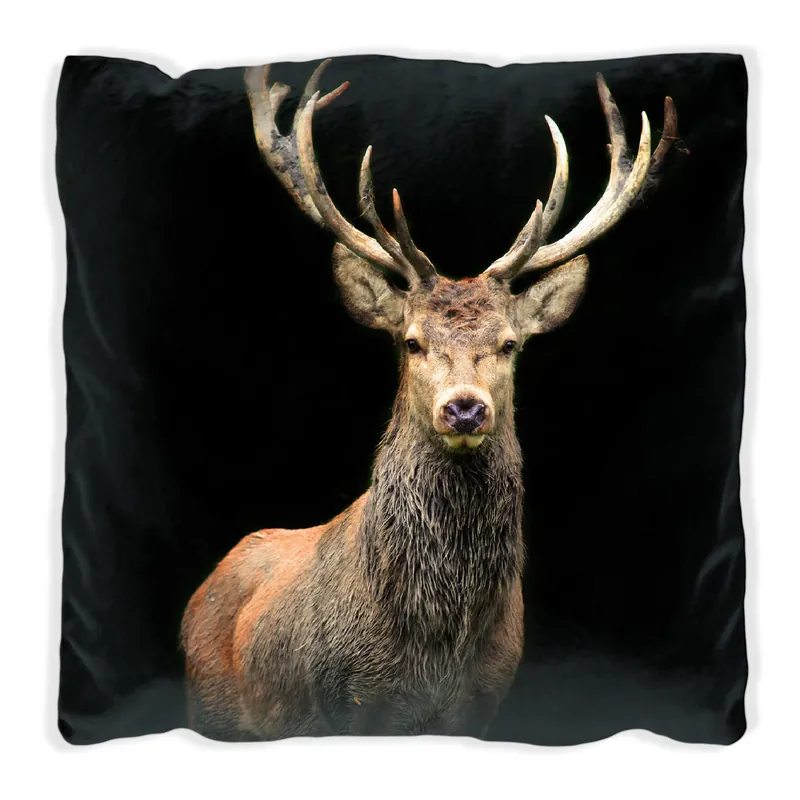 Zertifiziert Kissen Stattlicher Rothirsch 60 x 60 cm, weiß