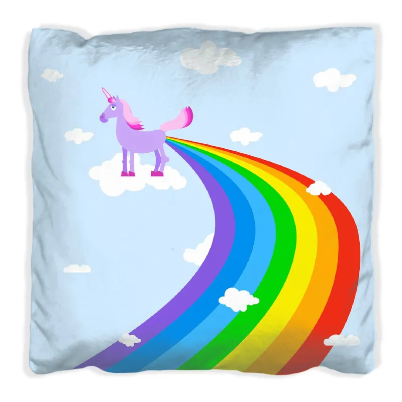 Kissen Einhorn mit Regenbogen aus dem Hintern 40 x 40 cm, Foto Kracherpreis