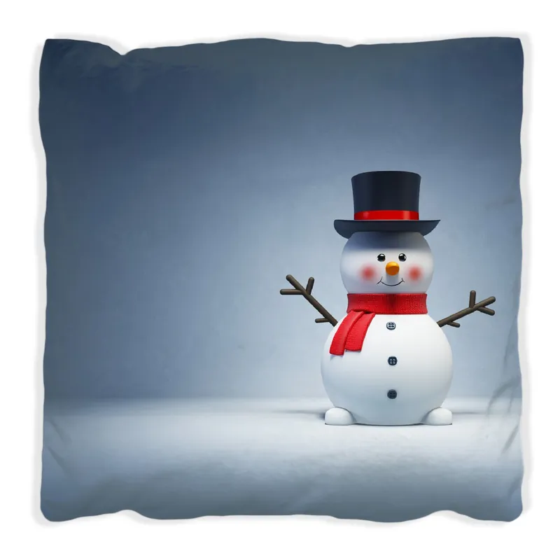 Zertifiziert Kissen Winterstimmung - Frecher Schneemann mit Zylinder und rotem Schal 40 x 40 cm, Foto