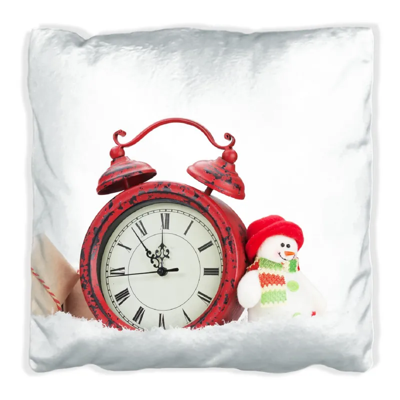 Zertifiziert Kissen Wecker mit Schneemann und Geschenken 30 x 30 cm, weiß