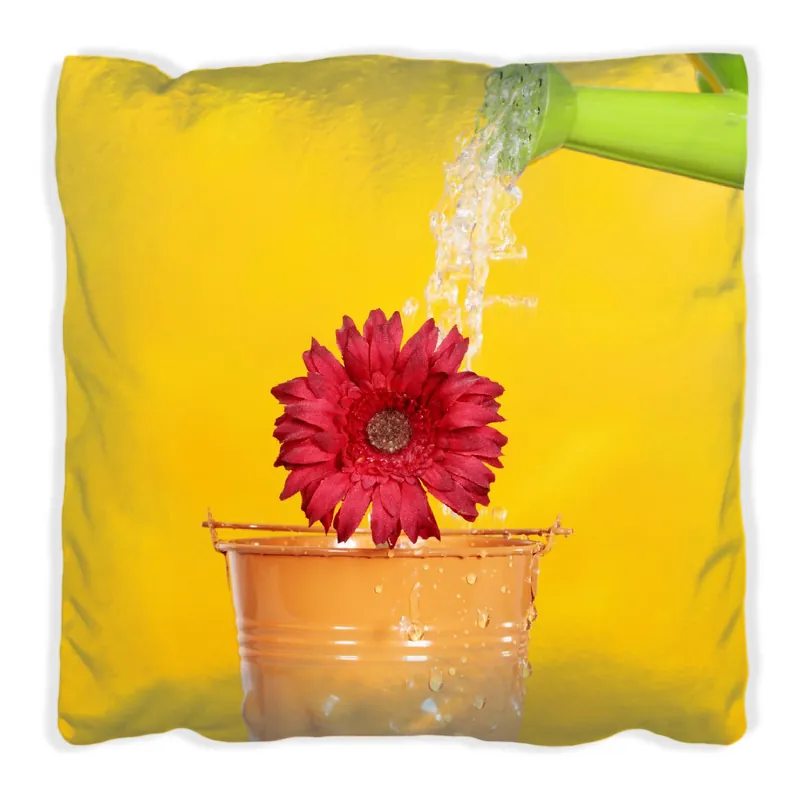 Kracherpreis Kissen Rote Blüte im Blumentopf - frisch begossen 40 x 40 cm, schwarz