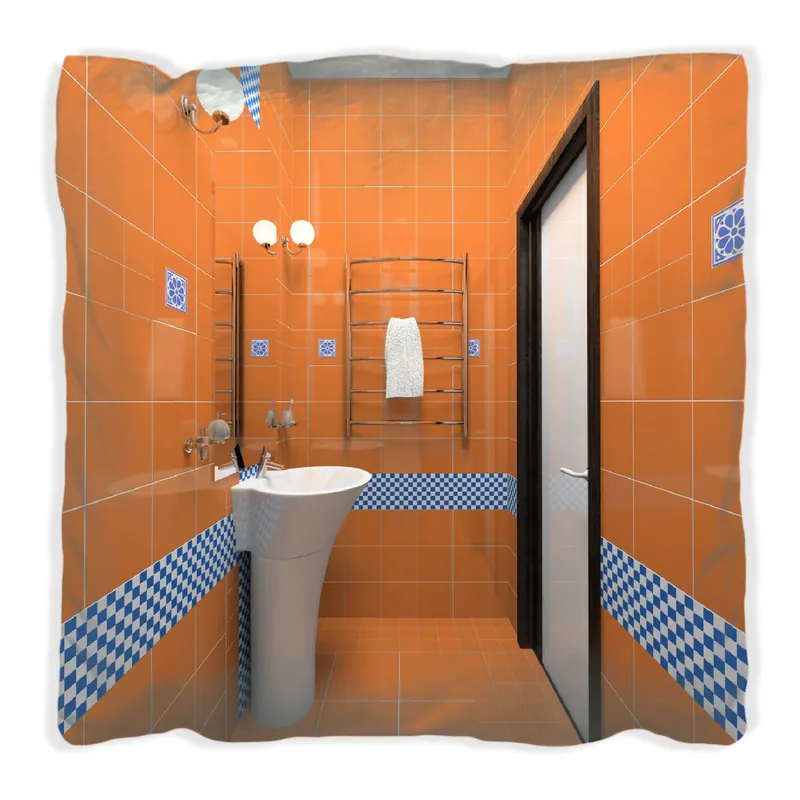 Zertifiziert Kissen Modernes Badezimmer in orange mit blauen Fliesen 60 x 60 cm, Foto