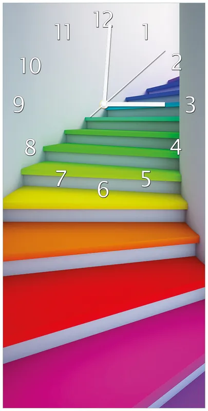 Versand Am Gleichen Tag Wanduhr aus Glas Bunte Treppe mit schwarzen Zeigern, 30 x 60 cm