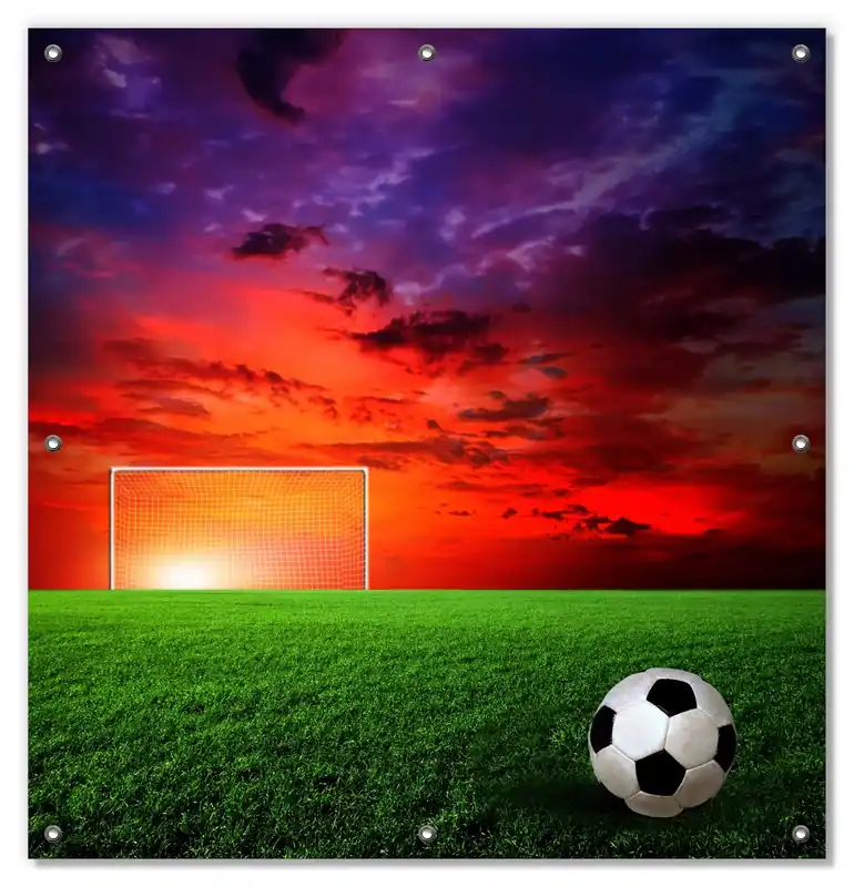 Lichtschutzbild Fußball - Fußballfeld bei Sonnenuntergang Knallerangebot