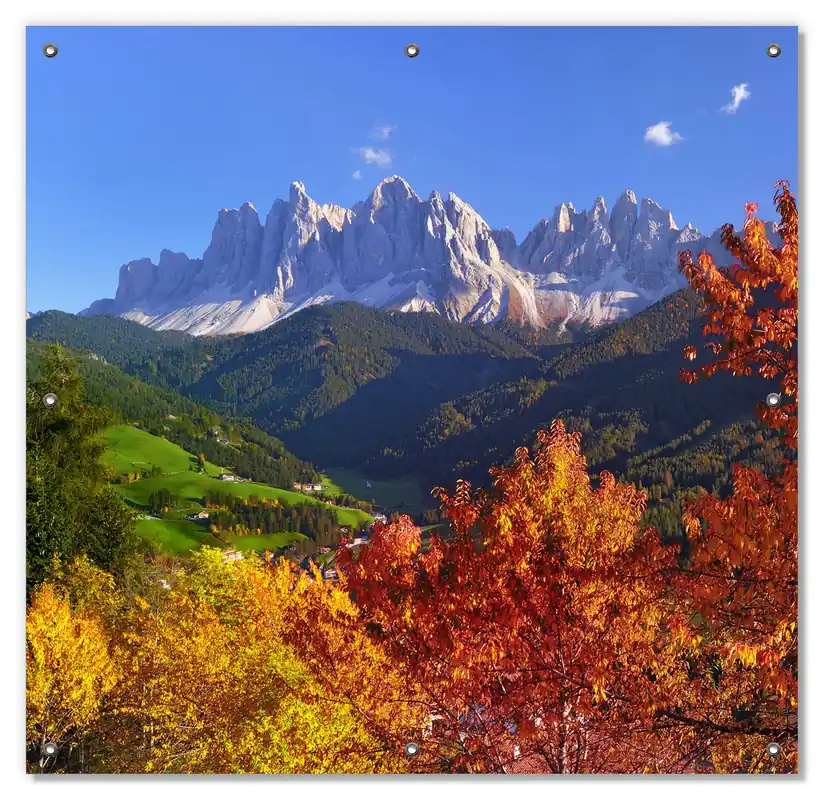 Abverkauf Lichtschutzbild Herbst im Gebirgstal unter blauem Himmel
