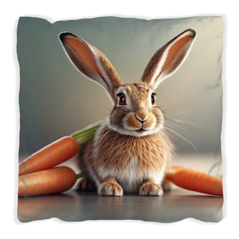 Echt Kissen Flauschiger Hase mit Möhren 60 x 60 cm, Foto