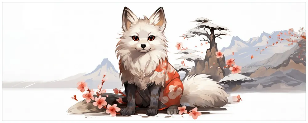 Zertifiziert Selbstklebendes Poster Fuchs mit Kirschblüten 50 x 125 cm