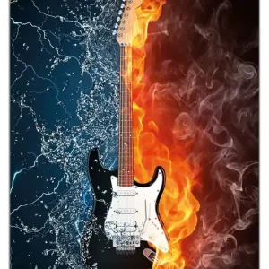 Zertifiziert Wasserfestes Poster Feuer-Wasser-Gitarre 70 x 100 cm, selbstklebende Folie mit Schutzlaminat