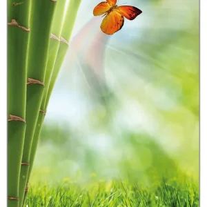 Zertifiziert Wasserfestes Poster Schmetterling im Grünen mit Bambus Rund. 90 cm Durchmesser, selbstklebende Folie mit Schutzlaminat