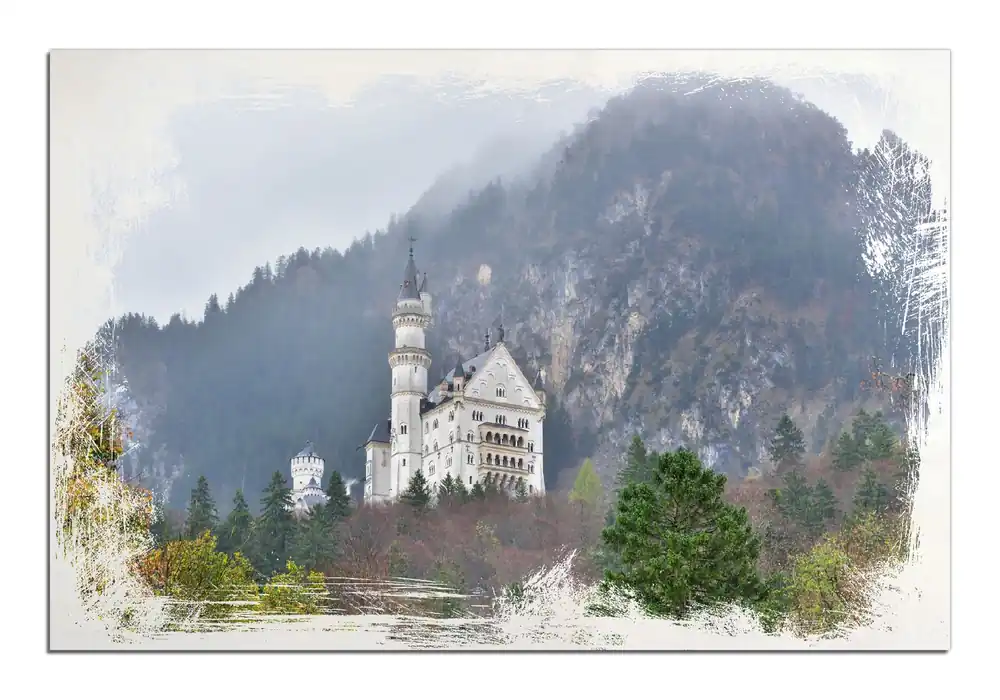 Holzbild Schloss Neuschwanstein in Bayern 40 x 40 cm Preisreduziert