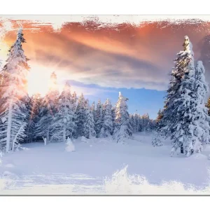 Markenprodukt Holzbild Sonnenaufgang über einen Winterwald 60 x 90 cm