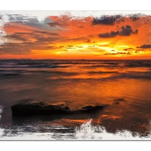 Knallerangebot Holzbild Glühender Abendhimmel über dem Meer 60 x 90 cm