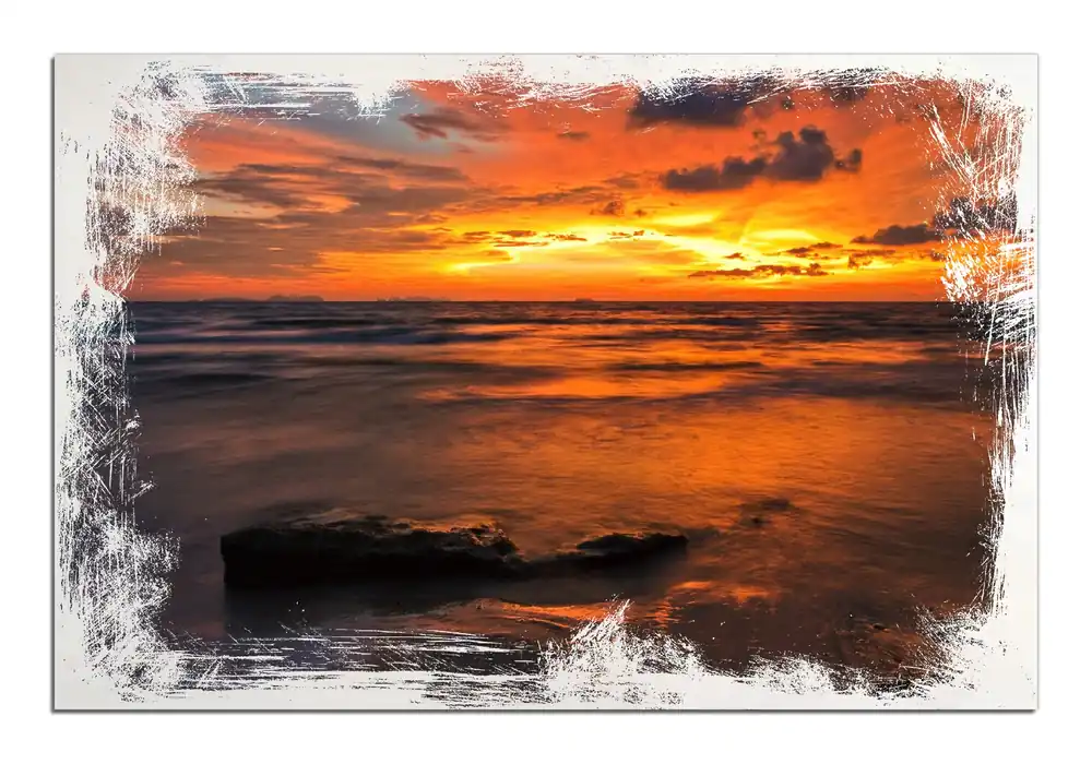 Knallerangebot Holzbild Glühender Abendhimmel über dem Meer 60 x 90 cm