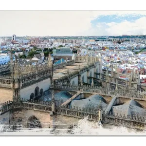 Top-Seller Holzbild Dächer von Sevilla 60 x 90 cm