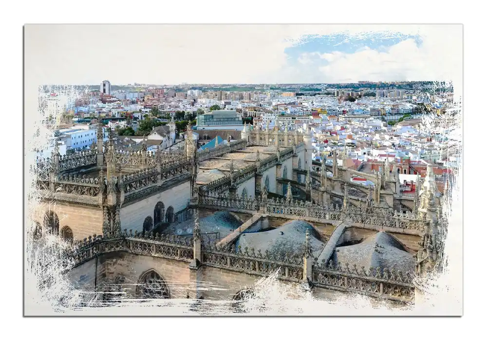 Top-Seller Holzbild Dächer von Sevilla 60 x 90 cm