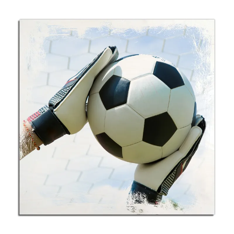 Sonderangebot Holzbild Fußball - Torwart im Tor vor blauem Himmel 60 x 90 cm