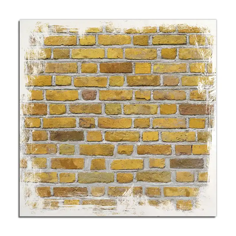 Zertifiziert Holzbild Ziegelsteinwand in gelb - Backsteine 40 x 40 cm