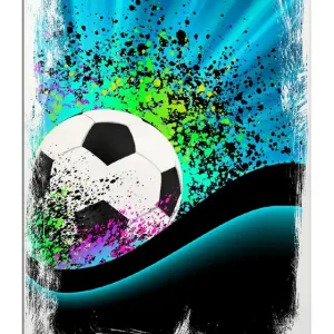 Top-Angebot Holzbild Fußball - Design Wellen und Regenbogen in blau 60 x 90 cm