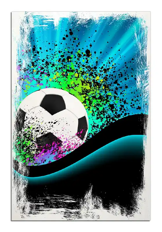 Top-Angebot Holzbild Fußball - Design Wellen und Regenbogen in blau 60 x 90 cm