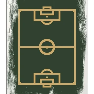Sofort Bestellen Holzbild Fußball - Fußballfeld gezeichnet in grün und gelb 50 x 50 cm