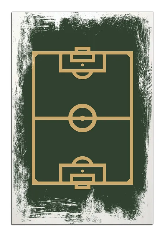 Sofort Bestellen Holzbild Fußball - Fußballfeld gezeichnet in grün und gelb 50 x 50 cm