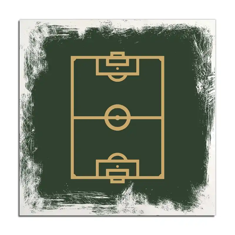 Preiswert Holzbild Fußball - Fußballfeld gezeichnet in grün und gelb 40 x 40 cm