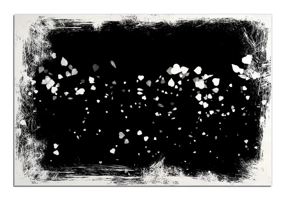 Preiswert Holzbild Weiße Konfetti-Herzen vor schwarzem Hintergrund 60 x 90 cm