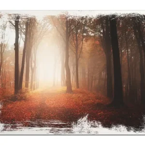 Saisonangebot Holzbild Herbstwald - Weg zu einer Lichtung im Wald 50 x 50 cm