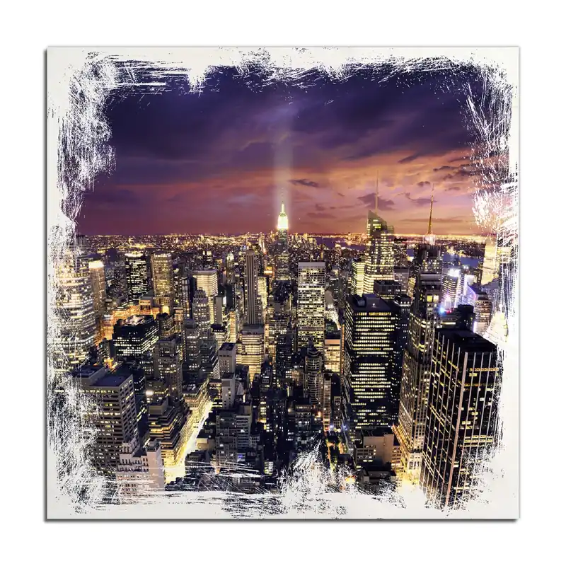 Solange Der Vorrat Reicht Holzbild New York bei Nacht - Panoramablick über die Stadt 60 x 90 cm