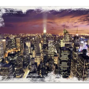 Holzbild New York bei Nacht - Panoramablick über die Stadt 50 x 50 cm Top-Angebot