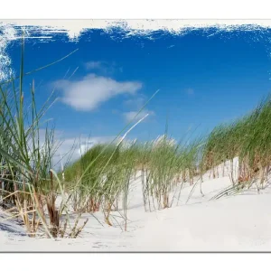 Sonderaktion Holzbild Düne am Strand unter blauem Himmel 50 x 125 cm
