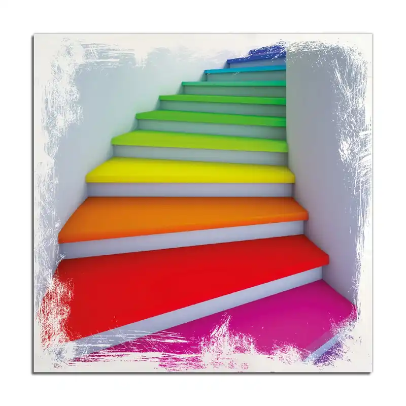 Mega-Angebot Holzbild Bunte Treppe 40 x 40 cm