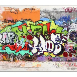 Preis Gesenkt Holzbild RAP-Graffiti- Wand mit verschiedenen Tags 60 x 90 cm
