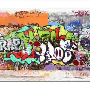 Holzbild RAP-Graffiti- Wand mit verschiedenen Tags 50 x 125 cm Expressversand