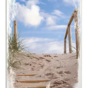 Sonderaktion Holzbild Auf der Holztreppe zum Strand 50 x 125 cm