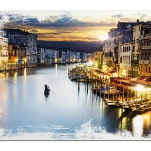 Online Kaufen Holzbild Canal Grande in Venedig am Abend mit untergehender Sonne 40 x 40 cm