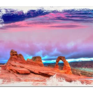 Wochenendangebot Holzbild Farbenfrohes Naturdenkmal - Steinbogen im Nationalpark Arches 60 x 90 cm