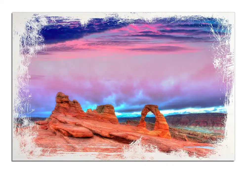 Wochenendangebot Holzbild Farbenfrohes Naturdenkmal - Steinbogen im Nationalpark Arches 60 x 90 cm